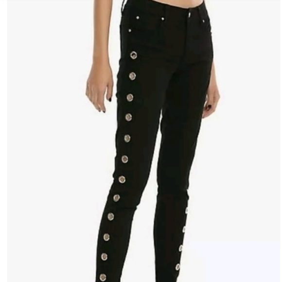 Tripp NYC Daang Goodman Skinny  Jeans Sz 15 Black Silver Grommet Goth Punk Skull - Picture 1 of 15